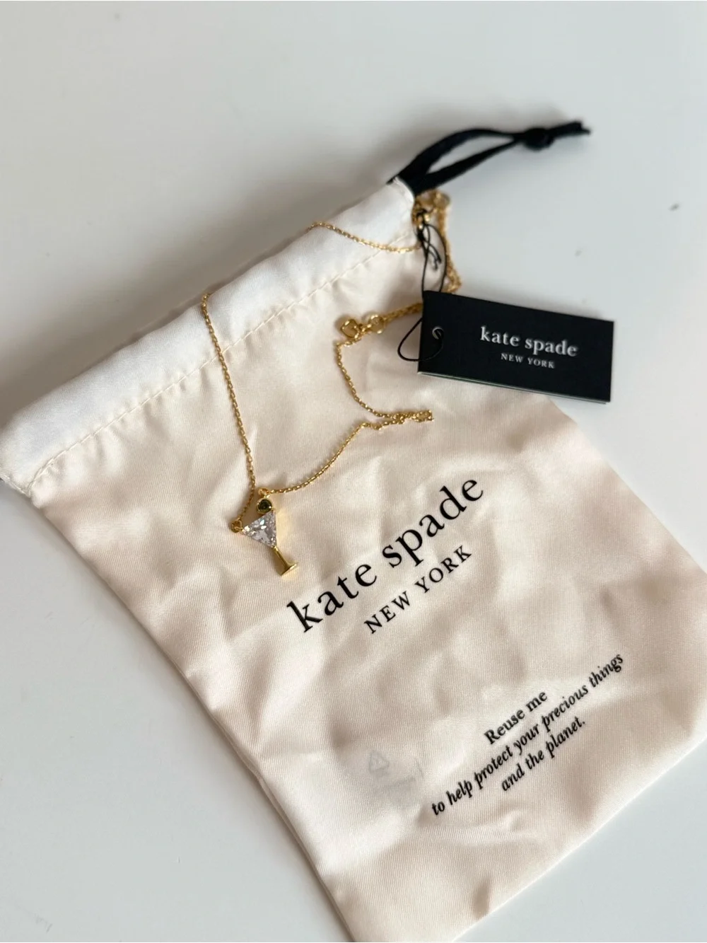 kate spade Gold Martini Glass Pendant Necklace with Crystal Accent
